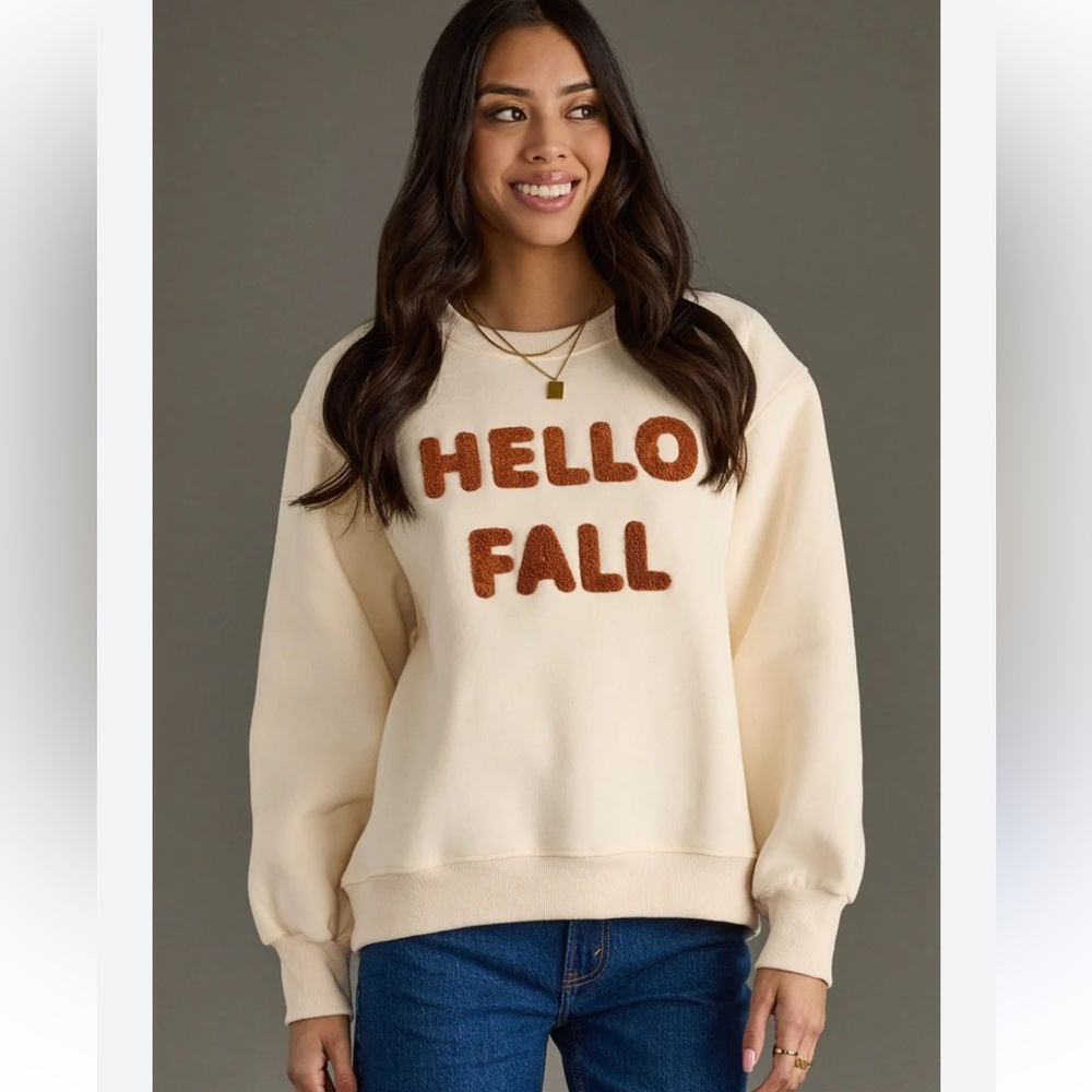 Panache apparel hello fall cream orange fall crewneck sweatshirt NWOT